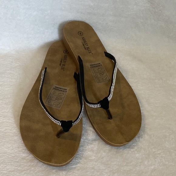Ashley Blue Flip Flop Size 8 NEW Black with Silver Rhinestones Sandals Summer - Picture 3 of 8